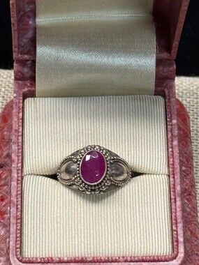 Sterling Silver Royal Bali 1.69 TCW Kenyan Ruby Ring SZ 5